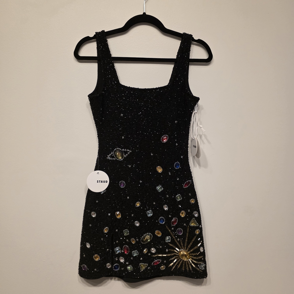 Staud Black Beaded Mini Dress